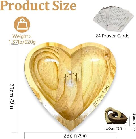 Prayer Bowl Wooden with 24 Prayer Cards&2 Wood Heart,Christian Gifts for Women Men,Heart Shaped Decor Prayer Bowl,Religious Gift for Women, Mom, Dad, Daughter, or Husband, Perfect for Easter in Saudi Arabia