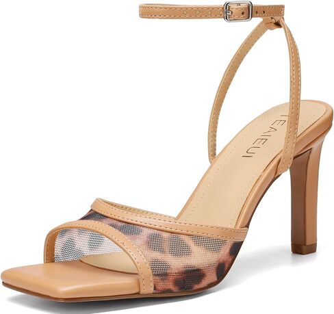 TEAIEUI High Heels for Women with Rhinestone 3-Inch Sexy Stiletto Sandals | Square Open Toe, Comfort, Ankle Strap, for Prom, Dress Shoes, Party, Wedding, Daily in Saudi Arabia
