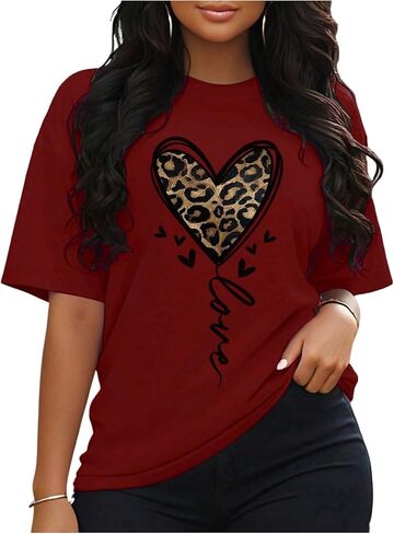 SOLY HUX Women's Plus Size Summer Tops Short Sleeve Leopard Graphic Tees Crew Neck T-Shirts in Saudi Arabia