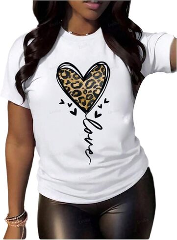 SOLY HUX Women's Plus Size Summer Tops Short Sleeve Leopard Graphic Tees Crew Neck T-Shirts in Saudi Arabia
