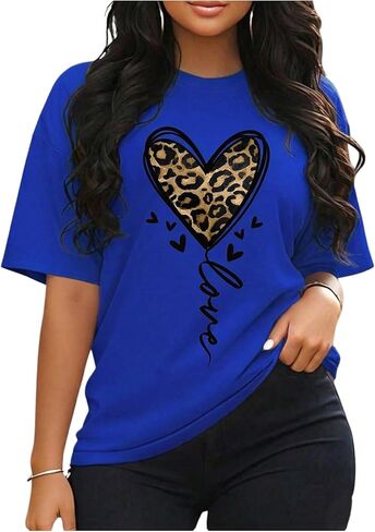 SOLY HUX Women's Plus Size Summer Tops Short Sleeve Leopard Graphic Tees Crew Neck T-Shirts in Saudi Arabia