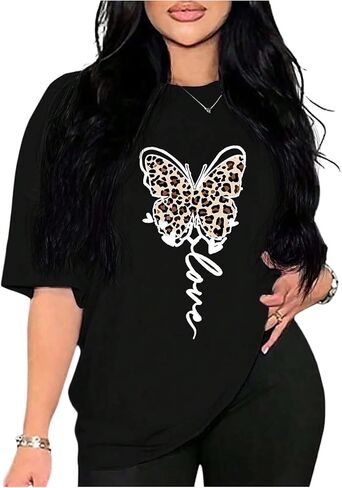 SOLY HUX Women's Plus Size Summer Tops Short Sleeve Leopard Graphic Tees Crew Neck T-Shirts in Saudi Arabia
