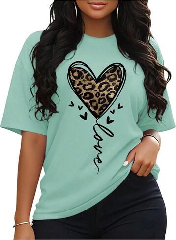 SOLY HUX Women's Plus Size Summer Tops Short Sleeve Leopard Graphic Tees Crew Neck T-Shirts in Saudi Arabia