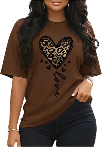 SOLY HUX Women's Plus Size Summer Tops Short Sleeve Leopard Graphic Tees Crew Neck T-Shirts in Saudi Arabia