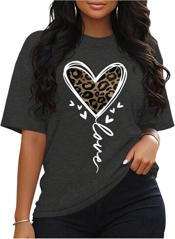 SOLY HUX Women's Plus Size Summer Tops Short Sleeve Leopard Graphic Tees Crew Neck T-Shirts in Saudi Arabia
