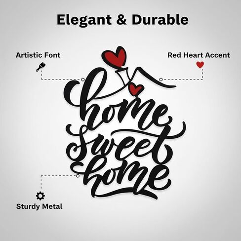 AIM & GGKK Home Sweet Home Metal Wall Art Decor - Modern Calligraphy Sign with Red Heart Accent, Versatile Wall Hanging for Living Room, Bedroom, Entryway, Kitchen & Housewarming Gift in Saudi Arabia