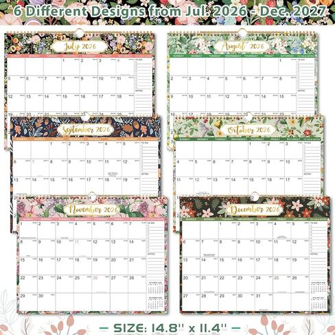 Calendar 2026-2027 - Wall Calendar 2026-2027, Jul. 2026 - Dec. 2027, 14.8" x 11.4", 18 Months Wall Calendar 26-27 with Premium Paper, Strong Twin-Wire Binding, Excellent for Planning/Convenient Life - Fruity/Floral in Saudi Arabia