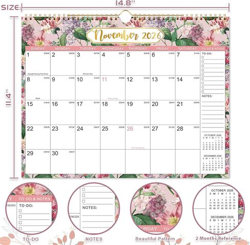 Calendar 2026-2027 - Wall Calendar 2026-2027, Jul. 2026 - Dec. 2027, 14.8" x 11.4", 18 Months Wall Calendar 26-27 with Premium Paper, Strong Twin-Wire Binding, Excellent for Planning/Convenient Life - Fruity/Floral in Saudi Arabia
