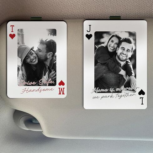 مشبك حاجب السيارة للصور الشخصية مع نمط بطاقة اللعب، خياران للألوان - 3 أحجام، ديكور حاجب الشمس لإطار صورة مخصص، هدايا عيد الحب للأزواج، هدية عيد الحب له، لها in Kuwait