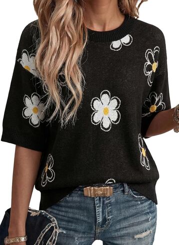 Dokotoo Women's Summer Tops Casual Short Sleeve Crewneck Tunic Solid Loose Cotton Kint Pullover Sweaters in Saudi Arabia