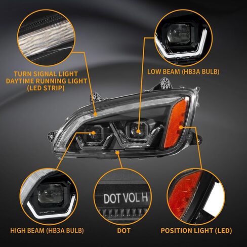 Pair Performance Headlights Assembly Fit for Kenworth T170 T270 T300 T370 T400 T440 T470 T660 T700 2008-2018 DRL LED Strip Truck Headlamp Left Driver & Right Passenger Side in Saudi Arabia