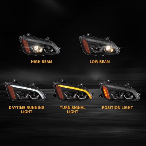 Pair Performance Headlights Assembly Fit for Kenworth T170 T270 T300 T370 T400 T440 T470 T660 T700 2008-2018 DRL LED Strip Truck Headlamp Left Driver & Right Passenger Side in Saudi Arabia
