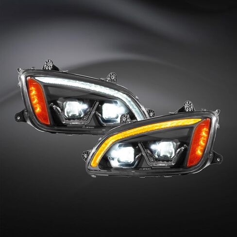 Pair Performance Headlights Assembly Fit for Kenworth T170 T270 T300 T370 T400 T440 T470 T660 T700 2008-2018 DRL LED Strip Truck Headlamp Left Driver & Right Passenger Side in Saudi Arabia