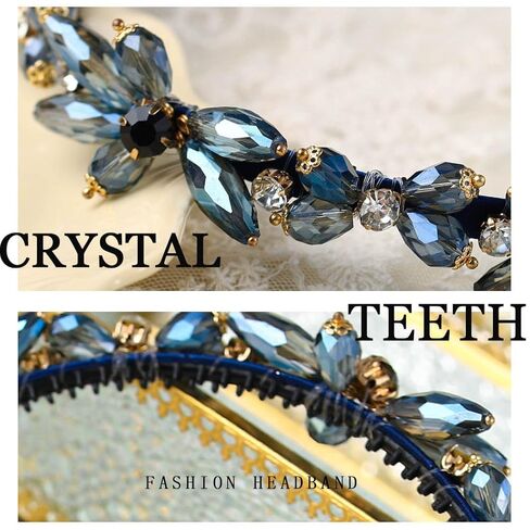 Rhinestones Headband Sparkly Crystal Flower Hairbands Blue Beaded Headpieces Holiday Costume Hair Accessories for Women in Kuwait