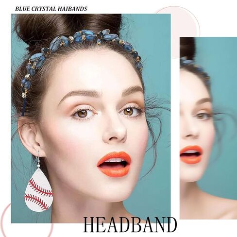 Rhinestones Headband Sparkly Crystal Flower Hairbands Blue Beaded Headpieces Holiday Costume Hair Accessories for Women in Kuwait