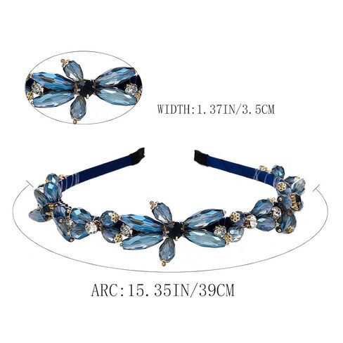 Rhinestones Headband Sparkly Crystal Flower Hairbands Blue Beaded Headpieces Holiday Costume Hair Accessories for Women in Kuwait