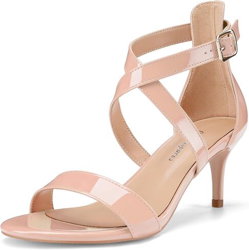 Oh Mispares Women’s Heeled Sandals Round Open Toe Mid Stiletto Heel Adjustable Crossover Straps Buckle Patent Leather Summer Dress Shoes Wedding Party Prom in Saudi Arabia