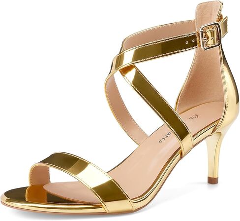 Oh Mispares Women’s Heeled Sandals Round Open Toe Mid Stiletto Heel Adjustable Crossover Straps Buckle Patent Leather Summer Dress Shoes Wedding Party Prom in Saudi Arabia