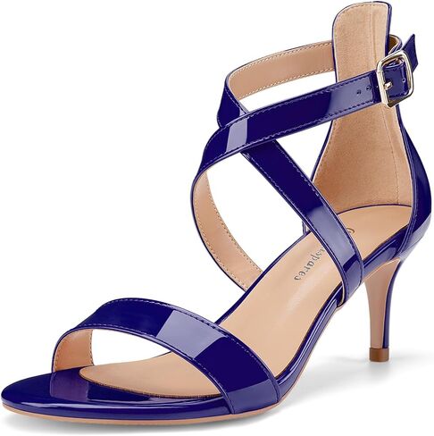 Oh Mispares Women’s Heeled Sandals Round Open Toe Mid Stiletto Heel Adjustable Crossover Straps Buckle Patent Leather Summer Dress Shoes Wedding Party Prom in Saudi Arabia