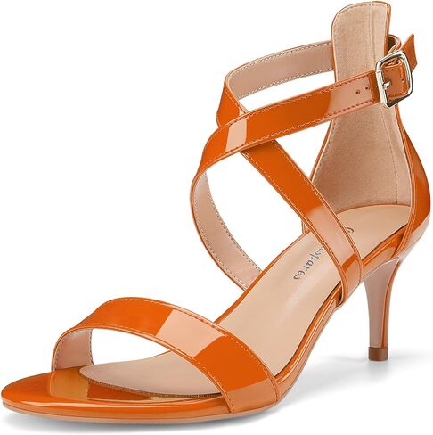 Oh Mispares Women’s Heeled Sandals Round Open Toe Mid Stiletto Heel Adjustable Crossover Straps Buckle Patent Leather Summer Dress Shoes Wedding Party Prom in Saudi Arabia