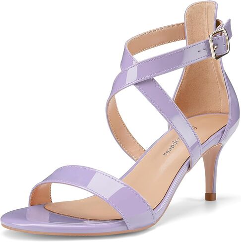 Oh Mispares Women’s Heeled Sandals Round Open Toe Mid Stiletto Heel Adjustable Crossover Straps Buckle Patent Leather Summer Dress Shoes Wedding Party Prom in Saudi Arabia