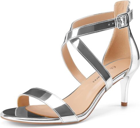 Oh Mispares Women’s Heeled Sandals Round Open Toe Mid Stiletto Heel Adjustable Crossover Straps Buckle Patent Leather Summer Dress Shoes Wedding Party Prom in Saudi Arabia