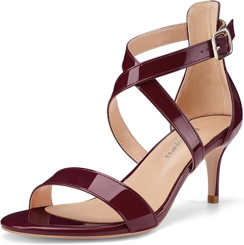 Oh Mispares Women’s Heeled Sandals Round Open Toe Mid Stiletto Heel Adjustable Crossover Straps Buckle Patent Leather Summer Dress Shoes Wedding Party Prom in Saudi Arabia