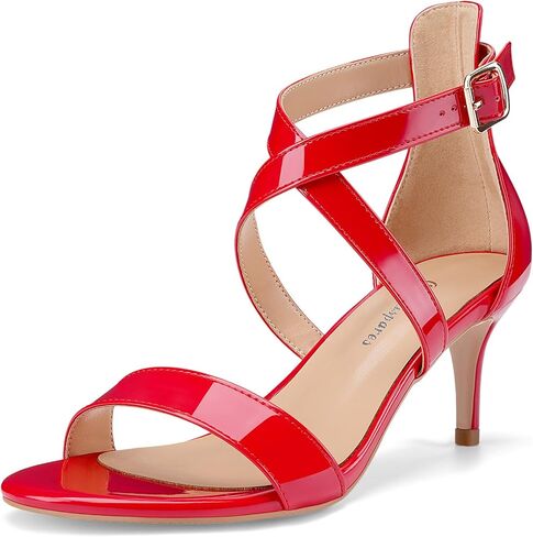 Oh Mispares Women’s Heeled Sandals Round Open Toe Mid Stiletto Heel Adjustable Crossover Straps Buckle Patent Leather Summer Dress Shoes Wedding Party Prom in Saudi Arabia