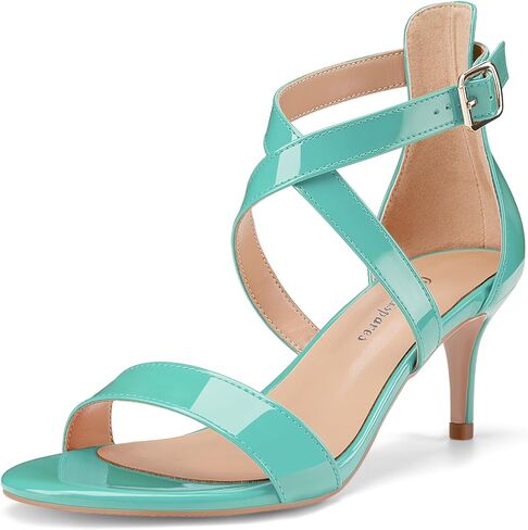 Oh Mispares Women’s Heeled Sandals Round Open Toe Mid Stiletto Heel Adjustable Crossover Straps Buckle Patent Leather Summer Dress Shoes Wedding Party Prom in Saudi Arabia