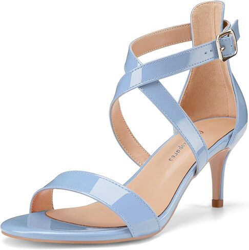 Oh Mispares Women’s Heeled Sandals Round Open Toe Mid Stiletto Heel Adjustable Crossover Straps Buckle Patent Leather Summer Dress Shoes Wedding Party Prom in Saudi Arabia