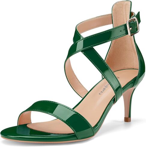 Oh Mispares Women’s Heeled Sandals Round Open Toe Mid Stiletto Heel Adjustable Crossover Straps Buckle Patent Leather Summer Dress Shoes Wedding Party Prom in Saudi Arabia