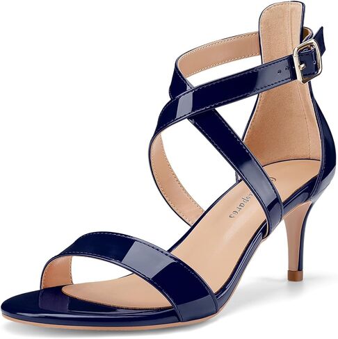Oh Mispares Women’s Heeled Sandals Round Open Toe Mid Stiletto Heel Adjustable Crossover Straps Buckle Patent Leather Summer Dress Shoes Wedding Party Prom in Saudi Arabia