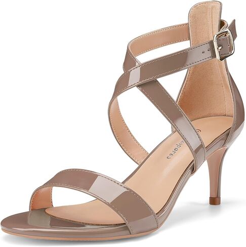 Oh Mispares Women’s Heeled Sandals Round Open Toe Mid Stiletto Heel Adjustable Crossover Straps Buckle Patent Leather Summer Dress Shoes Wedding Party Prom in Saudi Arabia