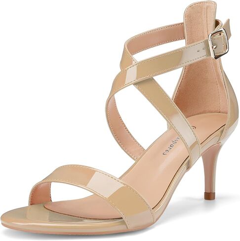 Oh Mispares Women’s Heeled Sandals Round Open Toe Mid Stiletto Heel Adjustable Crossover Straps Buckle Patent Leather Summer Dress Shoes Wedding Party Prom in Saudi Arabia