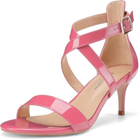 Oh Mispares Women’s Heeled Sandals Round Open Toe Mid Stiletto Heel Adjustable Crossover Straps Buckle Patent Leather Summer Dress Shoes Wedding Party Prom in Saudi Arabia