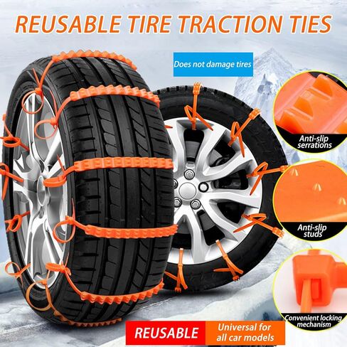 Anti-Skid Snow Tire Chains for Tesla Model 3 Model S Model Y Model X, Adjustable Plastic Anti-Skid Ties, Reusable Snow Zip Ties Traction Cables for Snow Ice Mud,10pcs in Saudi Arabia