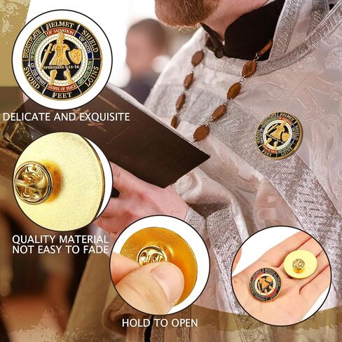 Landical Put on the Whole Armour of God Lapel Pins 1.18 Inch Gold Religious Brooches Christian Pins Bulk for Men Women in Saudi Arabia