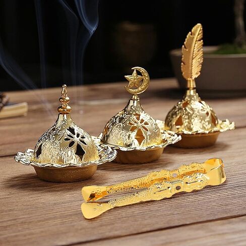 4 pcs Golden Incense Tongs, Vintage Charcoal Tongs with Floral Engraved Handle, Metal Incense Burner Clamp, Design Incense Clip (10.5CM) in Kuwait