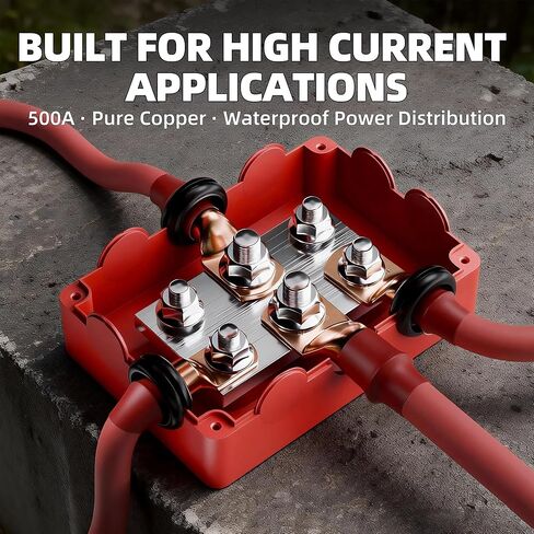 DAIERTEK Copper Bus Bar 12V 500A Heavy Duty Power Distribution Block Waterproof Battery Terminal with Cover, Ground Bus Bar Positive & Negative with M8 & M10 Studs for Automotive Marine RV Solar in Kuwait