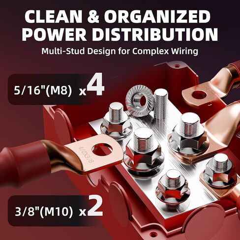 DAIERTEK Copper Bus Bar 12V 500A Heavy Duty Power Distribution Block Waterproof Battery Terminal with Cover, Ground Bus Bar Positive & Negative with M8 & M10 Studs for Automotive Marine RV Solar in Kuwait