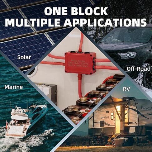 DAIERTEK Copper Bus Bar 12V 500A Heavy Duty Power Distribution Block Waterproof Battery Terminal with Cover, Ground Bus Bar Positive & Negative with M8 & M10 Studs for Automotive Marine RV Solar in Kuwait