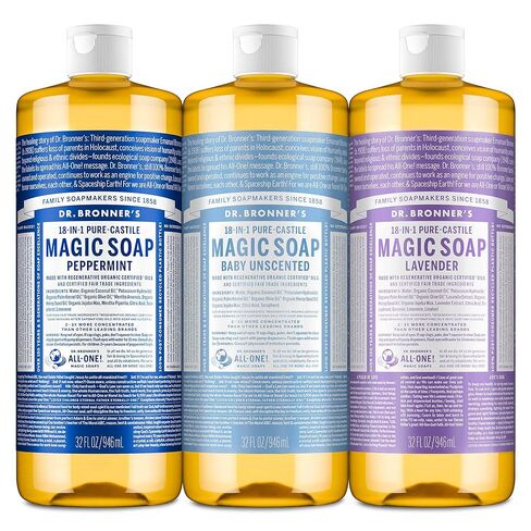 Dr. Bronner's - Pure-Castile Liquid Soap Variety Pack - Almond, Lavender, Baby Unscented, & Peppermint, Made w/Organic Oils, 18-in-1 Uses: Face, Body, Hair, Laundry, Pets, Dishes, Etc. (16oz, 4-Pack) in Saudi Arabia