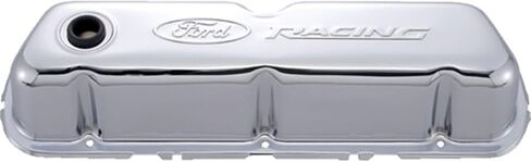 Ford Valve Cover, Stock Height, Baffled, Breather Hole, Ford Racing Logo, Steel, Chrome, Small Block Ford, Pair in Saudi Arabia