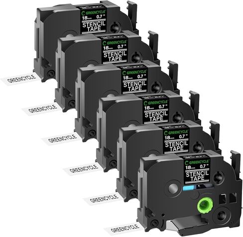 GREENCYCLE 6 عبوات متوافقة مع Brother P-Touch STE باللون الأسود على شريط ملصقات شفاف STe-141 3/4 بوصة (18 مم) × 3 متر شريط استنسل لحلول الهاتف المحمول PT-1830SC PT-1830VP PT-1880SC PT-1890W PT-18RKT in Saudi Arabia