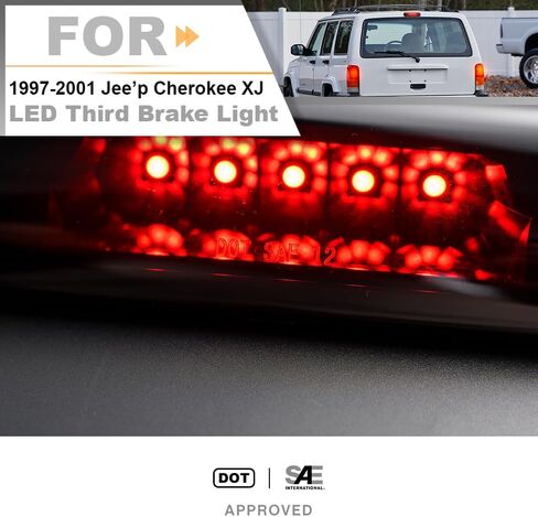 nsautolighting LED Third Brake Light for 1997 1998 1999 2000 2001 Jee'p Cherokee XJ Red LED 3rd Brake Tail Rear Center High Mount Stop Lamp Replace OEM CHMSL Smoked Lens 55155614AE in Saudi Arabia