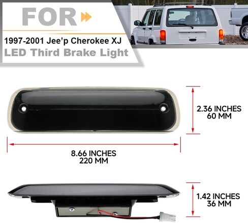 nsautolighting LED Third Brake Light for 1997 1998 1999 2000 2001 Jee'p Cherokee XJ Red LED 3rd Brake Tail Rear Center High Mount Stop Lamp Replace OEM CHMSL Smoked Lens 55155614AE in Saudi Arabia