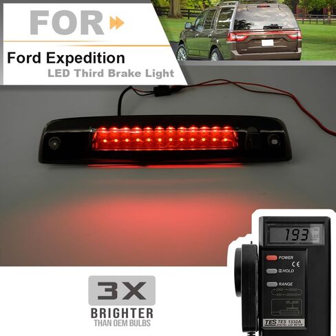 ضوء الفرامل الثالث LED لـ 2003-2017 Ford Expedition Lincoln Navigator أحمر LED ضوء الفرامل الثالث الذيل الخلفي مركز ارتفاع جبل إيقاف المصباح استبدال عدسة OEM CHMSL المدخنة in Kuwait