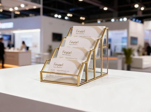 Feyarl Glass حامل بطاقات العمل 4 فتحات متعددة ذهبية اسم المكتب بطاقة عرض موقف زجاج شفاف مكتب معكوسة منظم بطاقات العمل لمكتب الاستقبال وكالة المعارض التجارية in Saudi Arabia