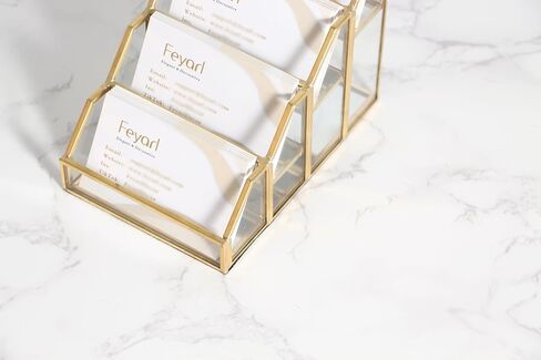Feyarl Glass حامل بطاقات العمل 4 فتحات متعددة ذهبية اسم المكتب بطاقة عرض موقف زجاج شفاف مكتب معكوسة منظم بطاقات العمل لمكتب الاستقبال وكالة المعارض التجارية in Saudi Arabia