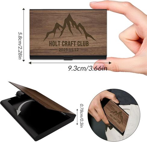 Personalized Business Card Holder - Customizable Laser Engraved Walnut Business Card Case with Logo/Text/Design, Executive Desk Organizer for Credit Cards, Gift for Women/Men (Black) in Saudi Arabia